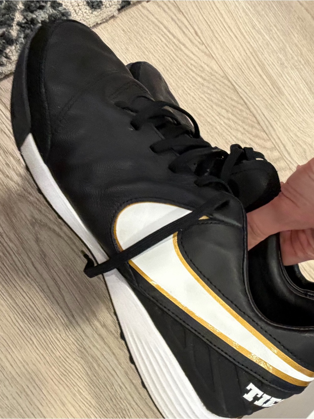 Nike Tiempo Black & White Leather Soccer/Training/Indoor Shoes